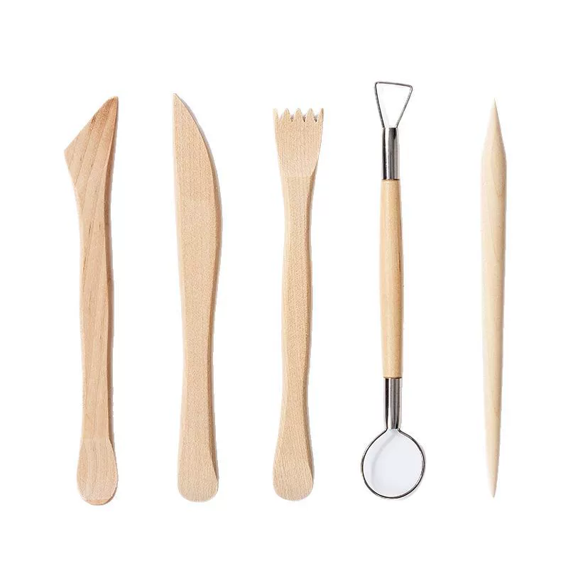 Set, carved clay, art knife handmade, 5 pieces