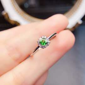 跨境专供天然沙弗莱S925戒指3*3mm珠宝首饰手链女生配饰工厂批发