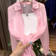 シックできれいな紫色のシフォンの上着の女性2024年夏の薄い高級感のあるアイスシャツの日焼け止め服の高級