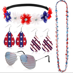 Gafas del Día de la Independencia de los Estados Unidos Diadema de carnaval Diadema Diadema Pendientes Pestañas postizas Gafas de bandera