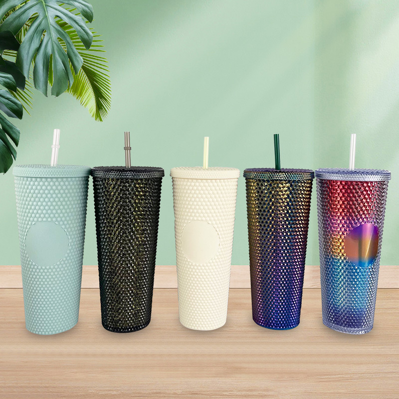 Gift New Diamond Pomegranate Lotus Cup, Large Capacity Plastic Straw Cup, Multi-color Optional