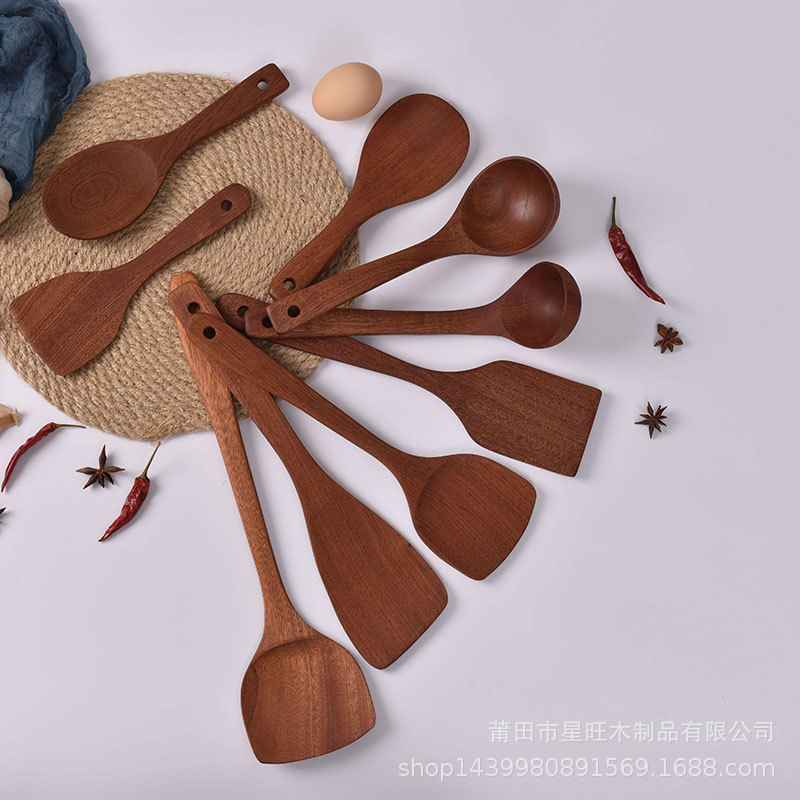 Venta directa de fábrica Ébano no herido espátula anti-escaldado cocina espátula de madera sin pintura cuchara de sopa de madera sólida sin cera gran cantidad Conghou