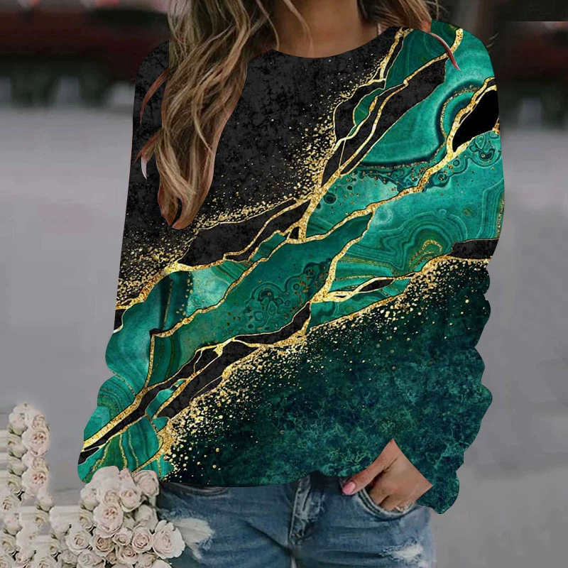 AliExpress Amazon весенне-осенний женский свитер с 3D цифровым принтом и пейзажным узором с круглым вырезом и длинным рукавом свободного кроя