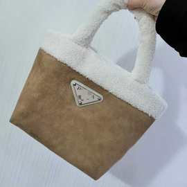 普家时尚毛绒手提包收纳包女士购物包饭盒包复古麂皮毛绒包时尚百