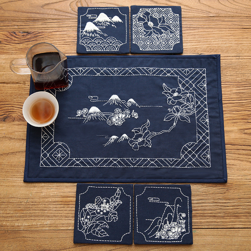 Bordado diy camelia estera de té estilo chino zen lu bordado hecho a mano diy estera de té de algodón y lino bordado tridimensional principiante bandera de té image 27