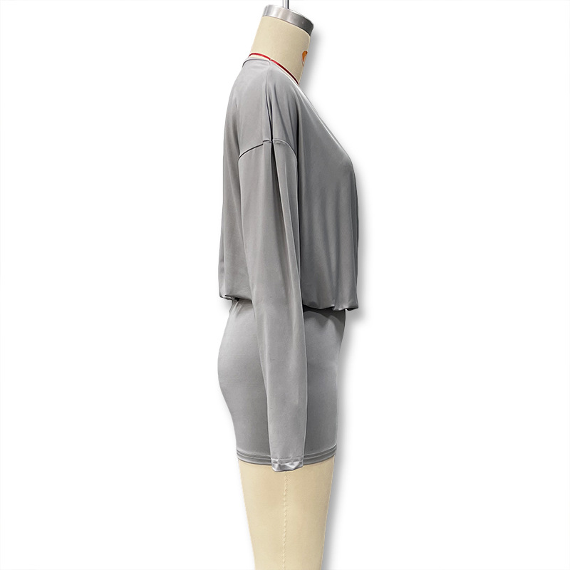 Women's Sexy Deep V Long Sleeve Dress American Style Solid Color Waist Cinching Bodycon Fashion For Autumn_ecoleips.com