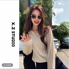 复古金丝polo衫早秋慵懒风女装松弛感出游独特漂亮小衫