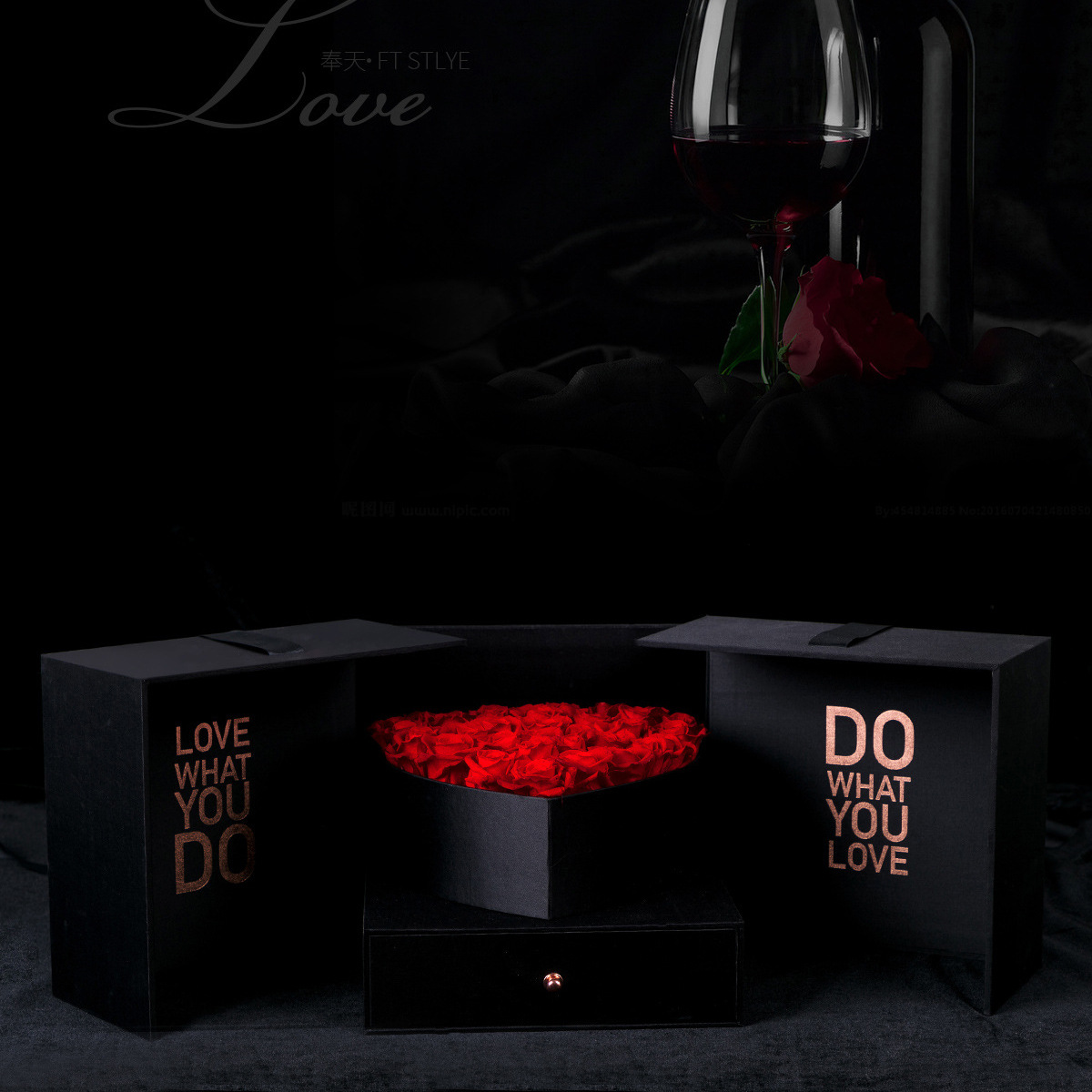 Qixi cubo mágico caja de regalo de flor rosa de gama alta caja de regalo de San Valentín caja de regalo de cajón de doble puerta