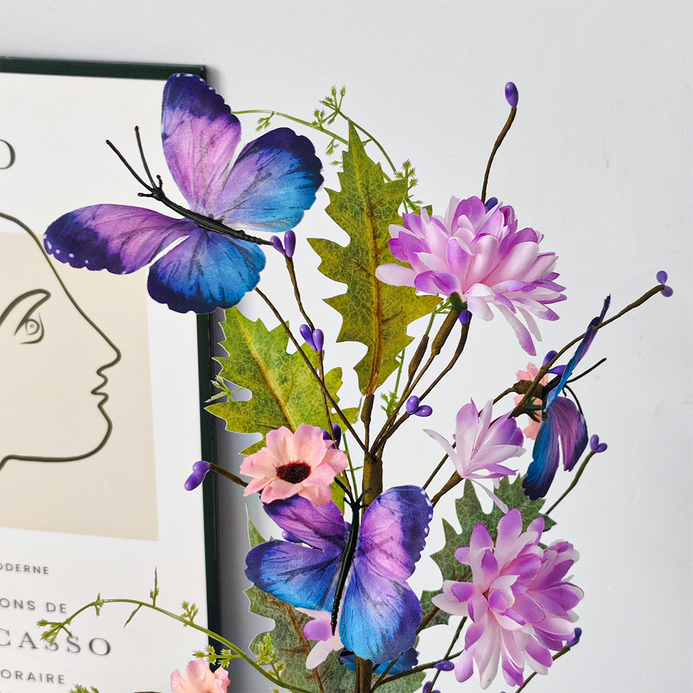 Amazon mariposa caliente Dalia ornamentos de árboles pequeños libros rojos púrpura simulación de flores para disparar props escena de atmósfera