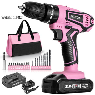 21V Impact Drill Pink Two-Speed Hand Drill Household 12V Electric Screwdriver Accessories Portable Screwdriver Set