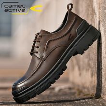 德国骆驼动感高档皮鞋男真皮商务休闲鞋英伦厚底增高大头工装鞋男
