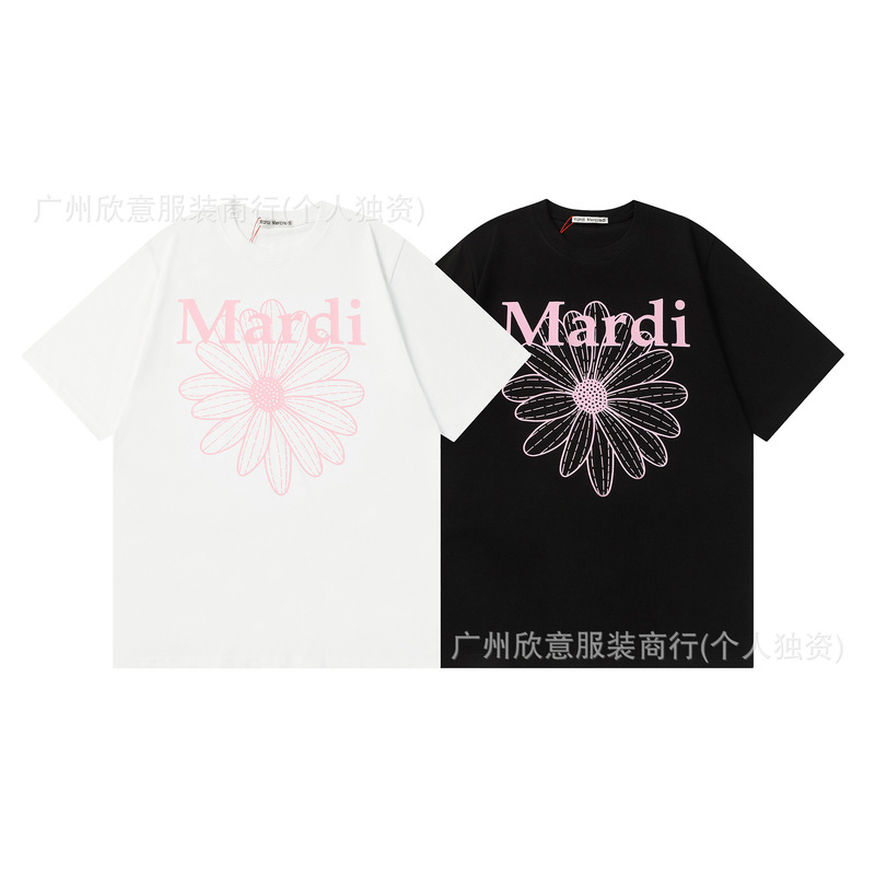 High Version Mard Korean Trendy Brand Short-Sleeved Daisy Summer Gold and Silver Same Style Round Neck Loose for Men and Women