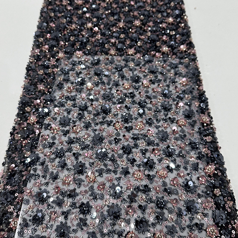 Spot sequinilla pequeña flor de ciruela cuentas tubo bordado de tela de bordado tridimensional de moda vestido de boda tela image 14