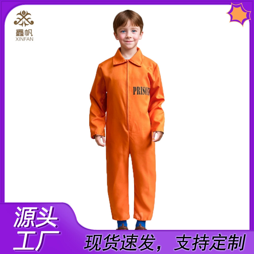 Костюм для танцев на Хэллоуин, наряд заключенного, сценический костюм, детский костюм заключенного с принтом американской тюрьмы, тюремная форма