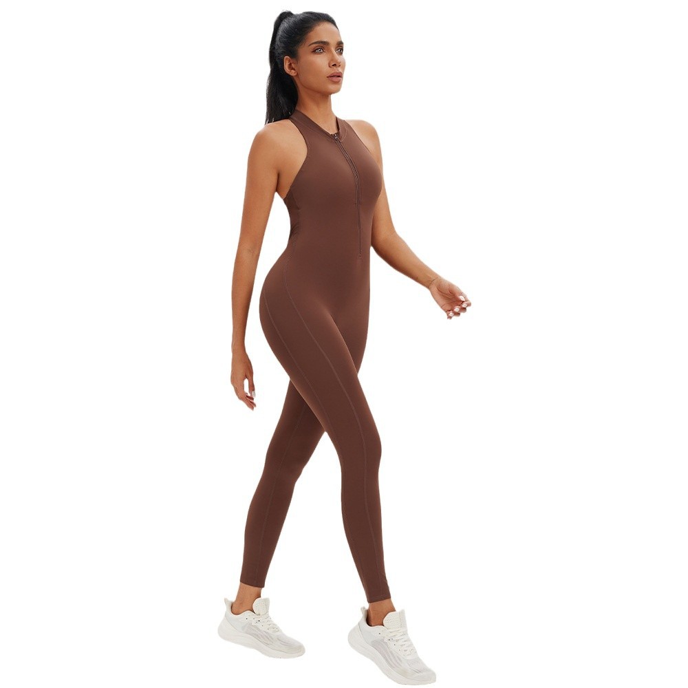 Ropa de yoga de una pieza con cremallera de una pieza desnuda, espalda hueca, pantalones de yoga de una pieza de fitness para correr, mono deportivo