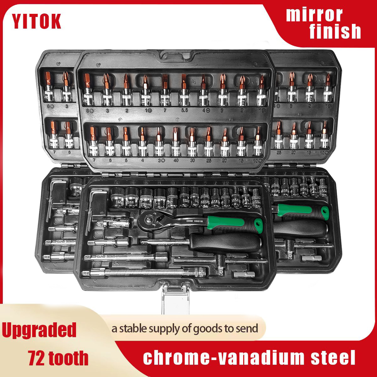 46pcs汽修工具组合,棘轮扳手工具组合合自行车,摩托车,汽车等修理