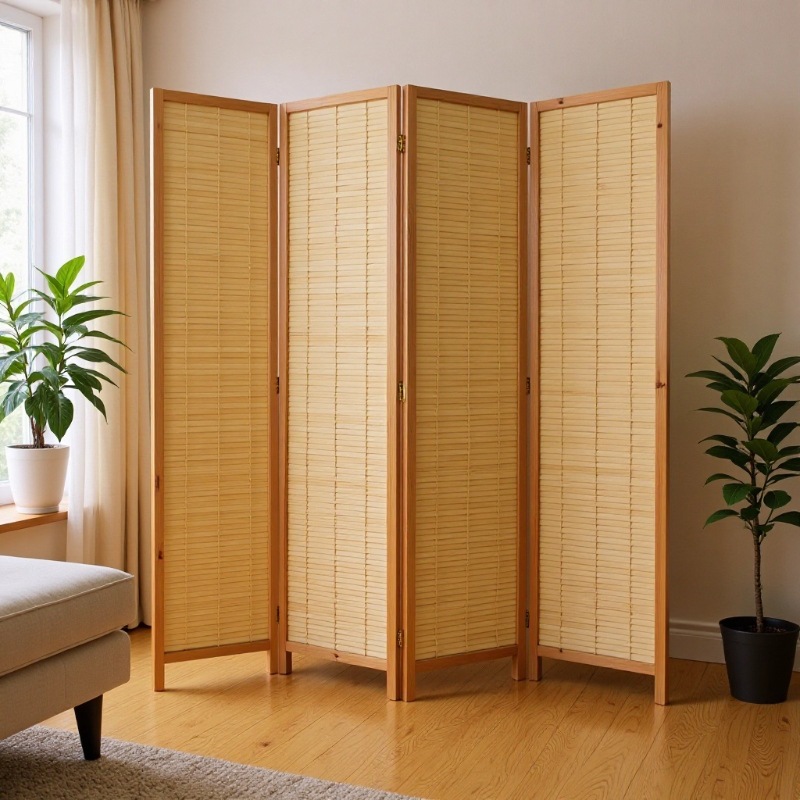 Folding Mobile Screen Partition Wall Tea Room Study Partition Simple New Chinese Style Solid Wood Bamboo Screen