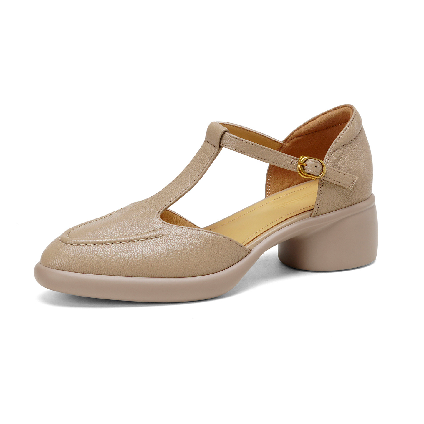 Sandal nữ quai chữ T gót vuông 5 cm mũi kín hở gót phong cách vintage — đen