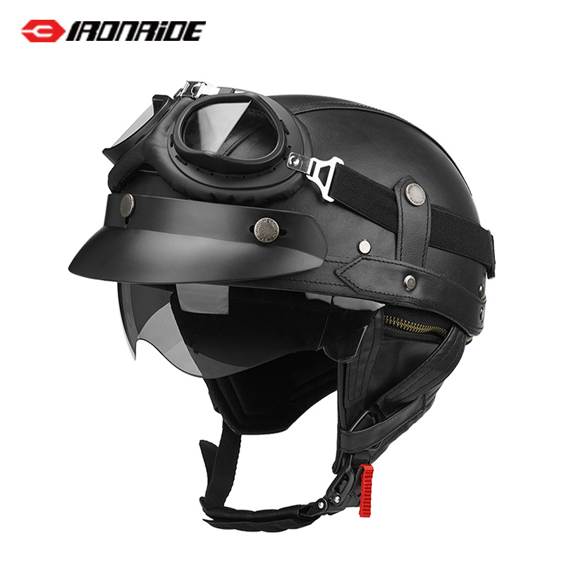 빈티지 헬멧 하프 헬멧 여름 남녀 오토바이 안전 승마 헬멧 야외 크루즈 경량 가죽 헬멧