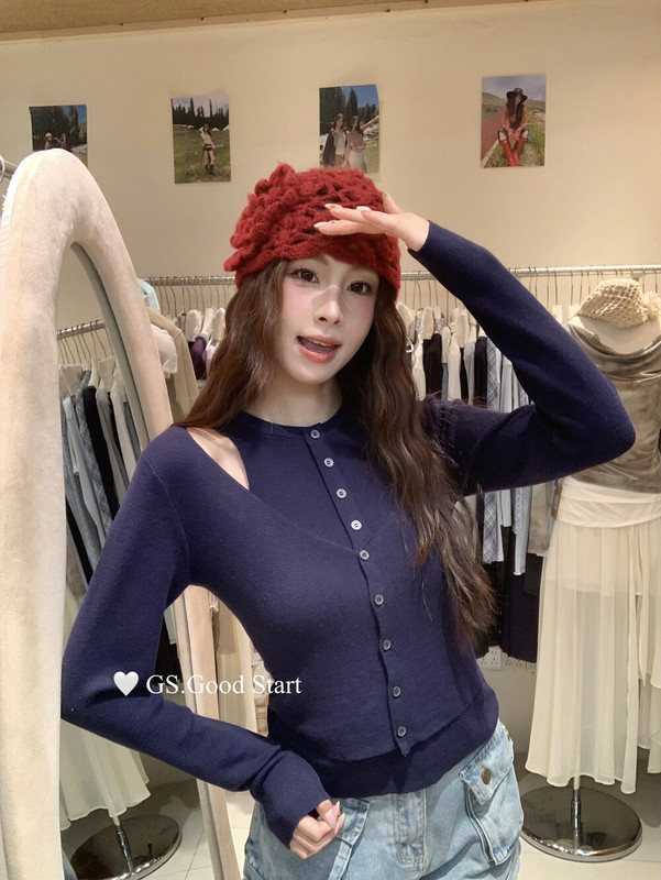 实穿主义get不费力叠穿韩系百搭假两件排扣小衫女装修身针织上衣|undefined