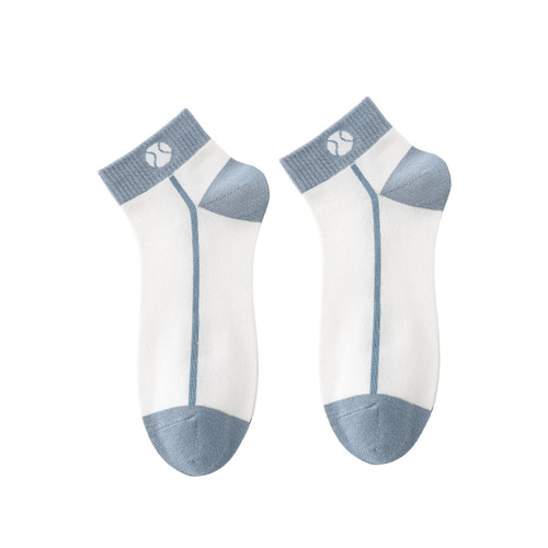 New boys' tennis racket low-top socks blue striped letters sports cotton socks shallow mouth boat socks college style socks