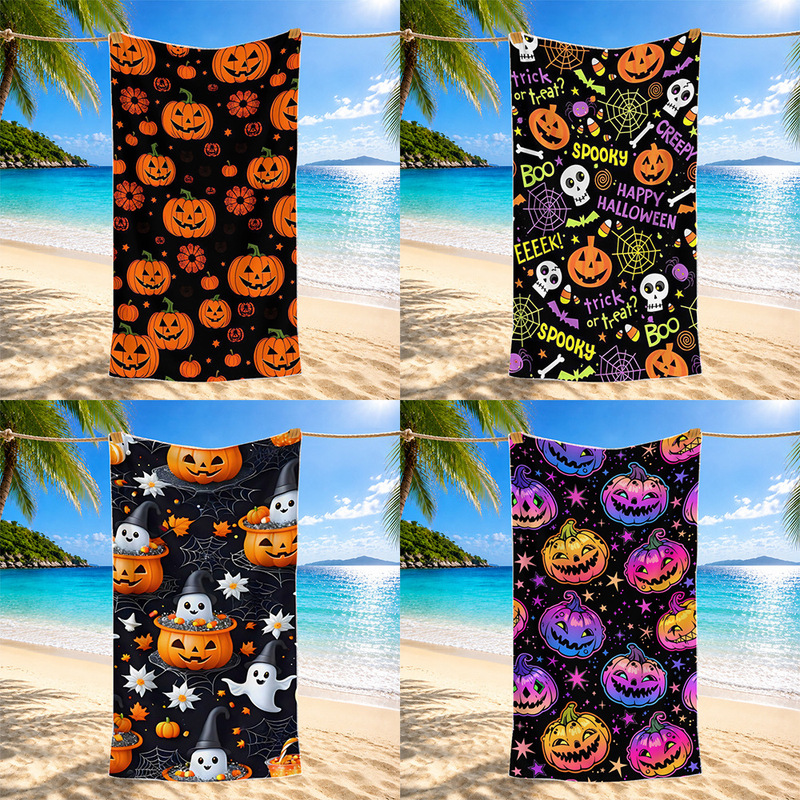 Halloween Cartoon Beach Towel, Soft and Skin-Friendly, Absorbent Bath Towel, Cross-Border Bestseller, Thickened, Non-Shedding Towel, Customizable