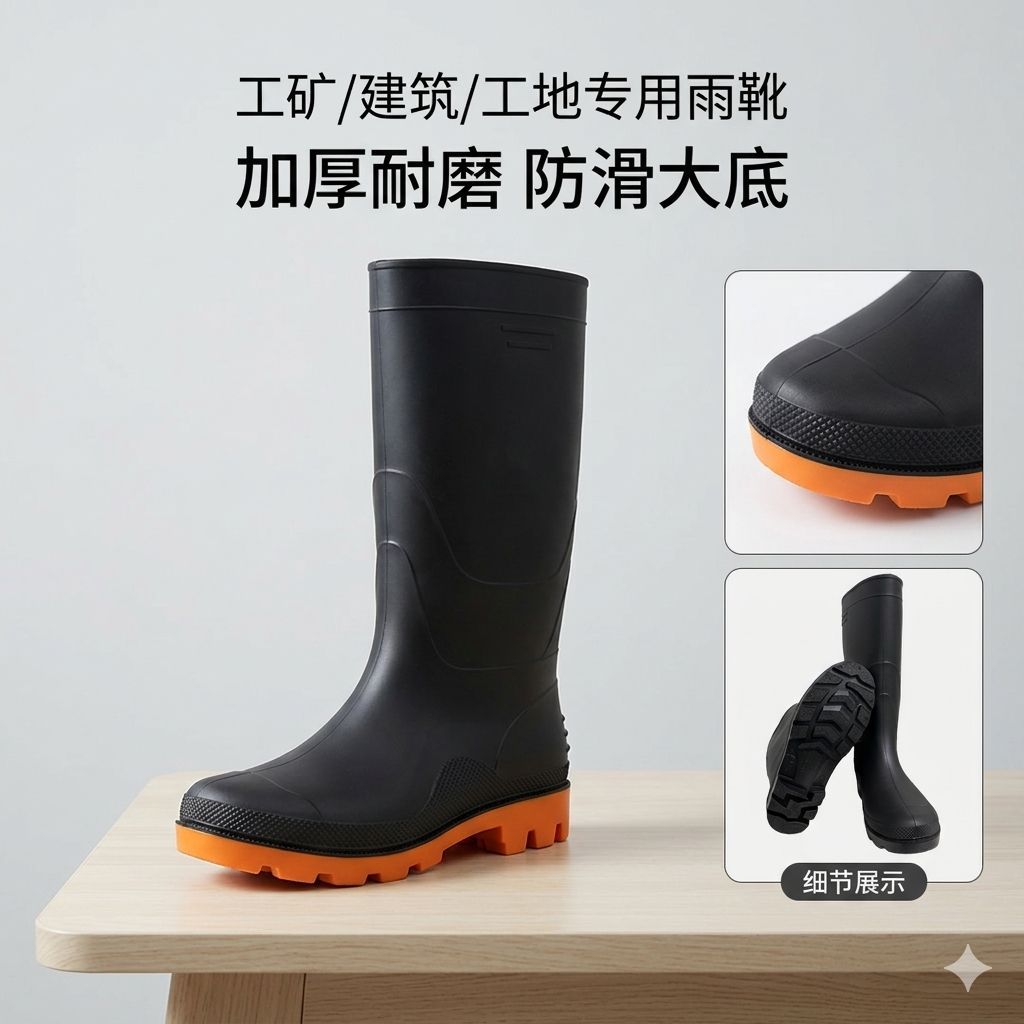 Zapatos de lluvia de protección laboral de PVC para hombres zapatos de goma antideslizante de barril alto zapatos de agua espesar tendón fuente al por mayor