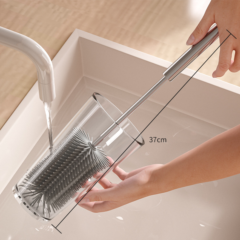 cepillo de taza de mango largo de prensa rotativa multifuncional de silicona desinfección artefacto de lavado de taza de agua cepillo de limpieza especial para botellas de leche