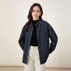 鑫阁 轻暖羽绒丹宁蓝宽松牛仔衬衫女2025冬季新款高笈感休闲外套