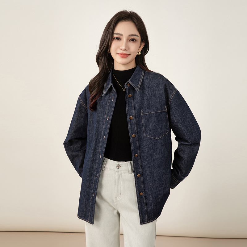 Xinge Light Warm down Denim Blue Loose Denim Shirt Women's 2025 Winter New High-End Casual Jacket