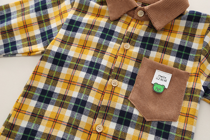 Muchachos otoño nuevo de alta calidad de doble cara de algodón puro cepillado moda fresca de moda camisa de manga larga ropa de otoño primera ropa para niños