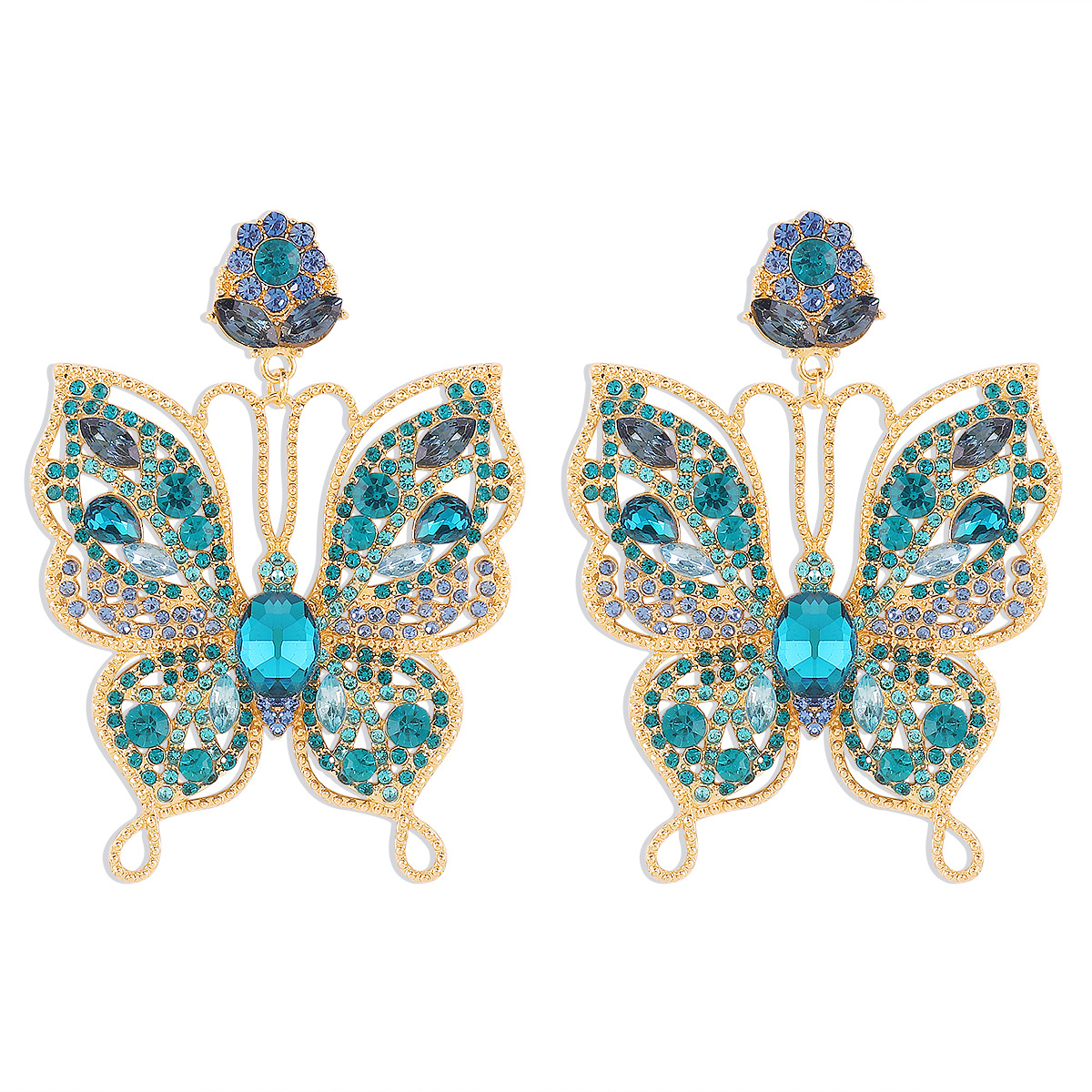 Orecchini a farfalla vuoti in stile corte medievale di design Orecchini di lusso leggeri e pesanti esagerati retrò femminili_voghion.com