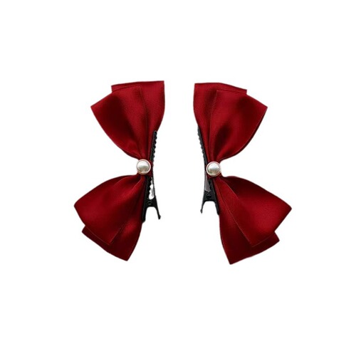 White three-dimensional bow hairpin bridal hair accessories pair of hairpins pearl hairpin back head internet celebrity parent-child head flower
