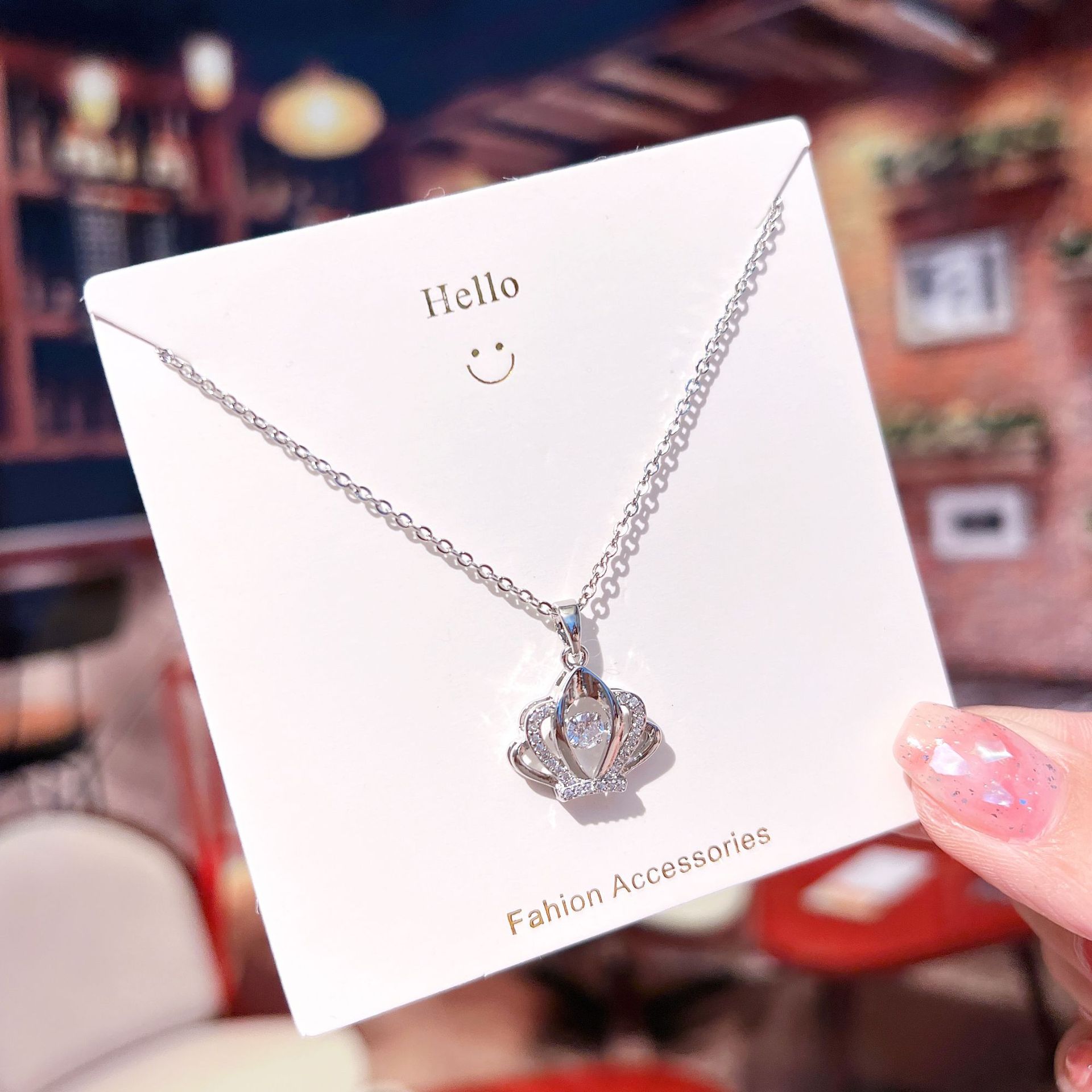 Fashion Crown Shell Titanium Steel Inlay Artificial Pearls Zircon Pendant Necklace 1 Piece