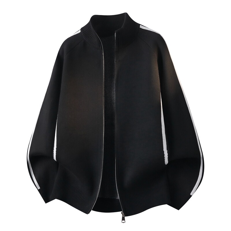 Men's autumn and winter outerwear, casual style, stand-up collar, solid color, zip-up, thickened for warmth, color-blocked knit, thickened cardigan Men's autumn and winter outerwear, casual style, stand-up collar, solid color, zip-up, thickened for warmth, color-blocked knit, thickened cardigan
