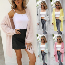 2025冬季新款跨境女装欧美外贸宽松大码开衫街头潮人纯色针织外套