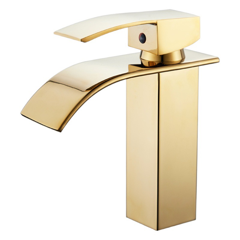 Luz de lujo caliente y fría lavabo solo agujero grifo baño gabinete alto baño lavabo alto oro cascada grifo