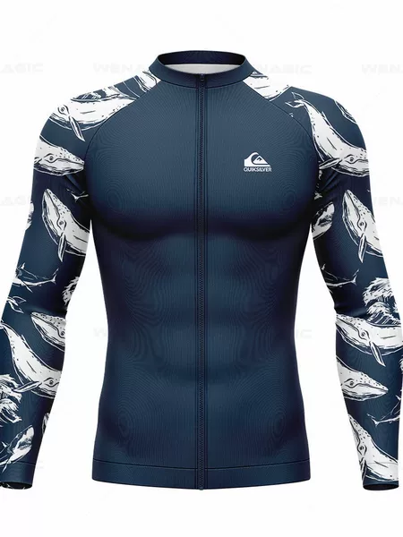 Summer Men's New Zip-Up Surfing Suit Long-Sleeve Swimsuit Quick-Dry Sun-Protection Beach Hot Spring Two-Piece Rash Guard
