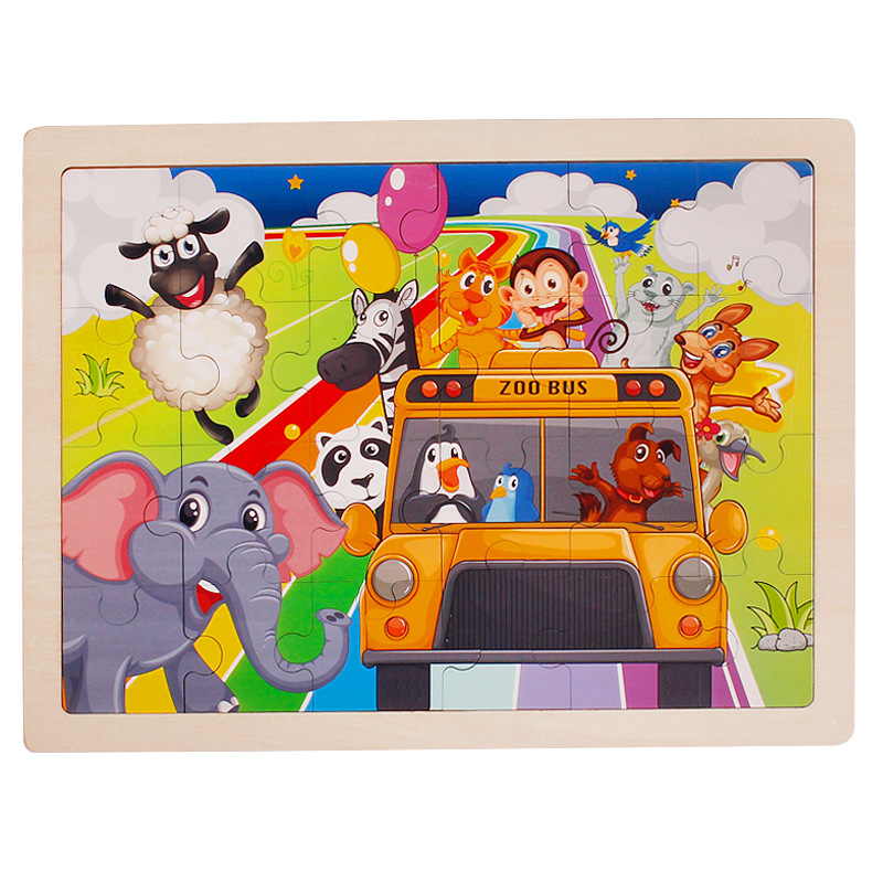 Múltiples de madera para niños de 24 piezas rompecabezas ejercicio bebé mano-ojo coordinación capacidad animal cognitiva educación temprana juguetes educativos