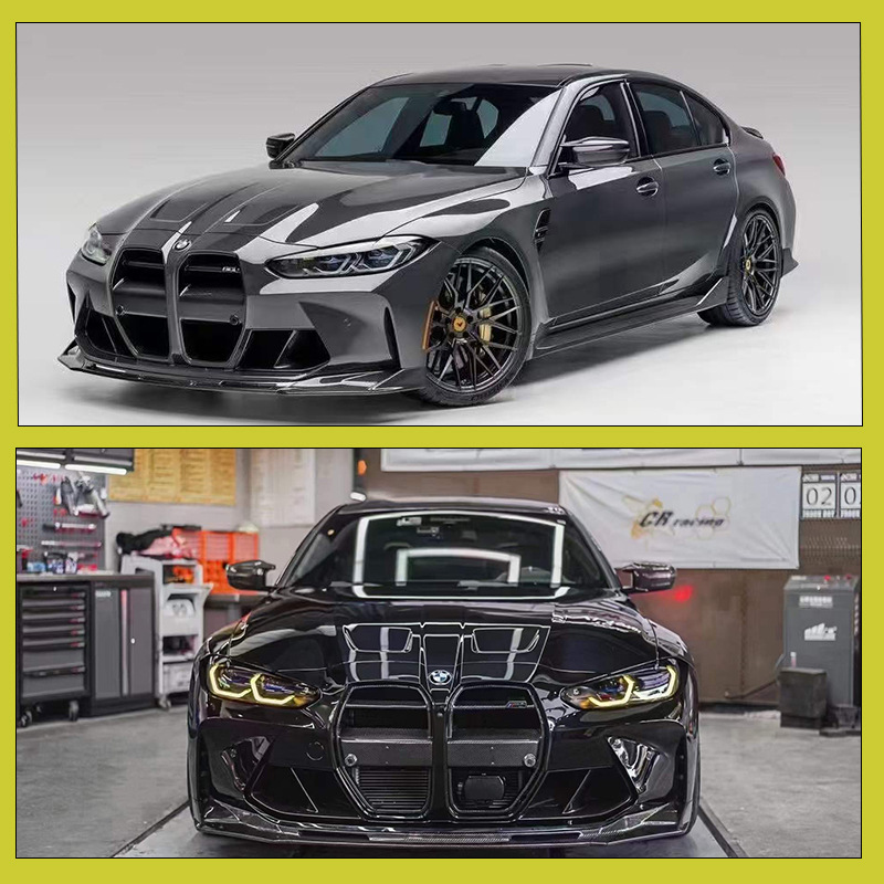 Bmw M3 M4 G80 G82 Modified with Dry Carbon Fiber Mp-Style Small Body Kit, Including Front Lip, Grille, and Rear Wing