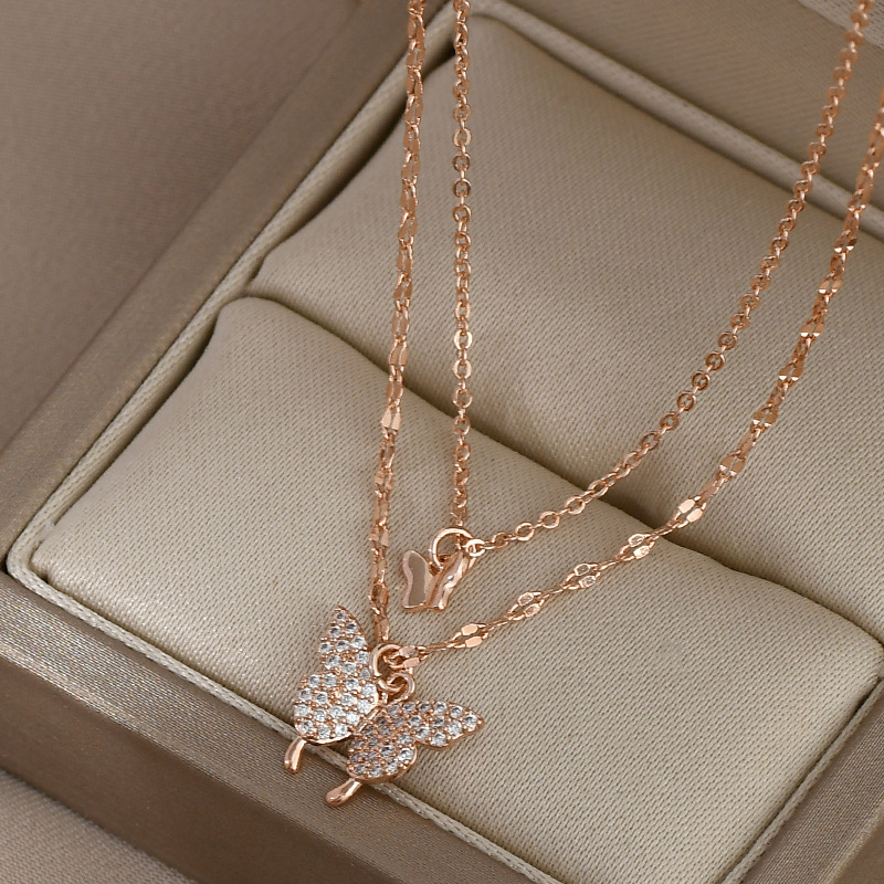 Fashion Butterfly Copper Layered Necklaces Gold Plated Zircon Copper Necklaces 1 Piece display picture 3