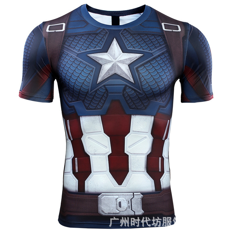 Avengers 4 Captain America 3D Printed Fish Scale Battle Suit Marvel T-Shirt Men's Short Sleeve Sports Fitness Shirt Avengers 4 Captain America 3D Printed Fish Scale Battle Suit Marvel T-Shirt Men's Short Sleeve Sports Fitness Shirt