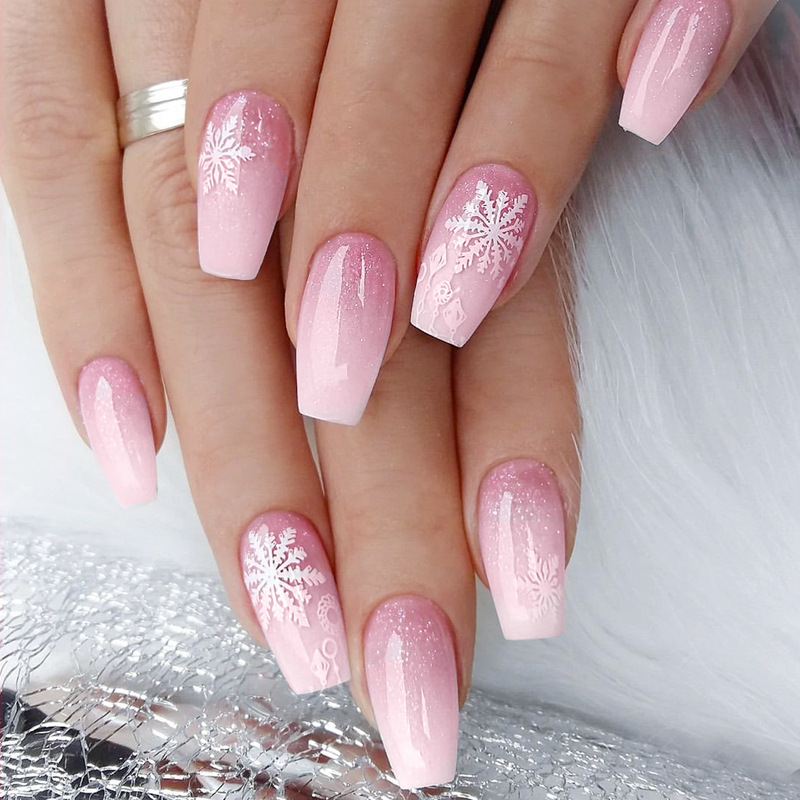 Cross-border Christmas cute gradient thin flash long trapezoidal atmosphere snowflake nail decals wholesale nail nail stickers
