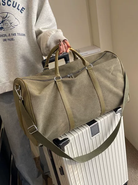 New Portable Travel Bag Short Distance Lightweight Luggage Bag Men's Large Capacity Army Green Canvas Big Bag Sports Gym Bag