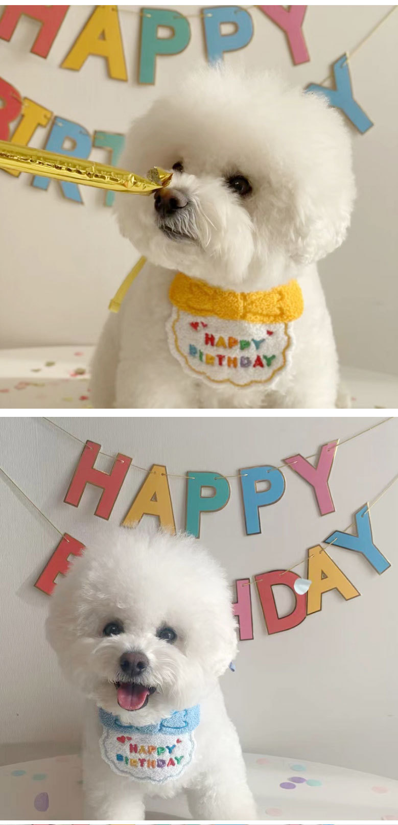 Party Occasion Hand knitting yarn Material Ins Cute Happy Birthday Hat Bib Dog Cat Pet Bib Saliva Towel