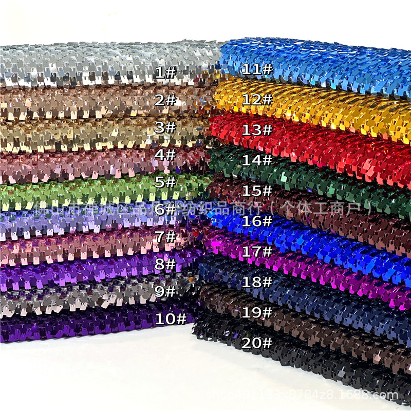 Fabricante nuevo 20 color pequeño rollo largo sequinilla tela de malla ropa de moda decoración de ropa de boda tela
