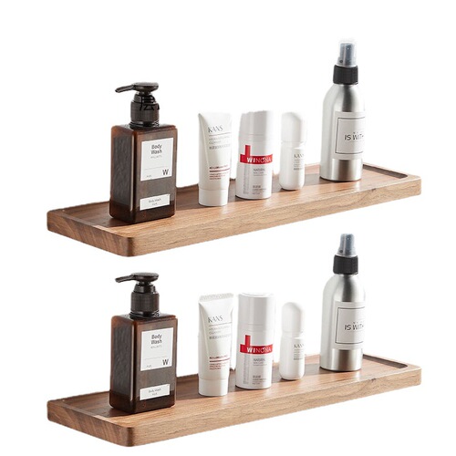 New Walnut Wood Creative Vanity Front Shelf Bathroom Shower Storage Rack Wall Mounted Shelf One-piece Partition