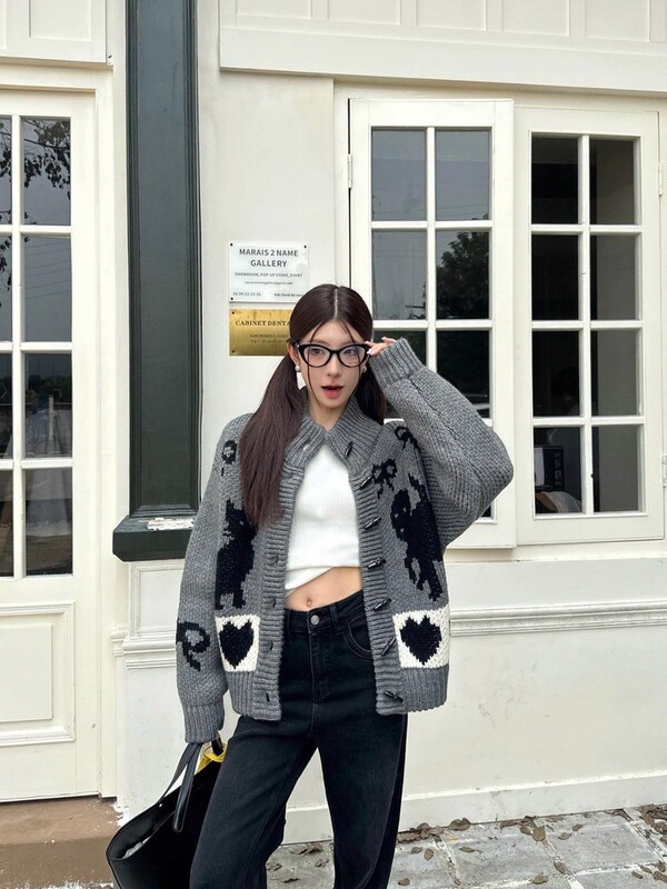韩国正品openyy毛衣迪丽热巴同款毛针织开衫外套女宽松慵懒风秋冬|undefined