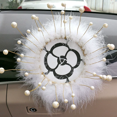 Car interior pearl car anti-slip mat center console decoration crown instrument panel cute feather car ornaments women (Anti-slip mat) - pearl-tea-flower-mat-camellia