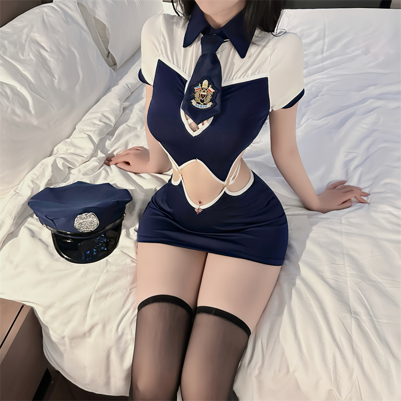 Sexy Underwear Sexy Pure Desire Navy Air Stewardess Strap Coat COS Cosplay Uniform Temptation One-piece Hip